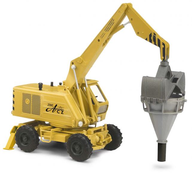 Mobilbagger T174-2 mit Düngemitteltrichter gelb